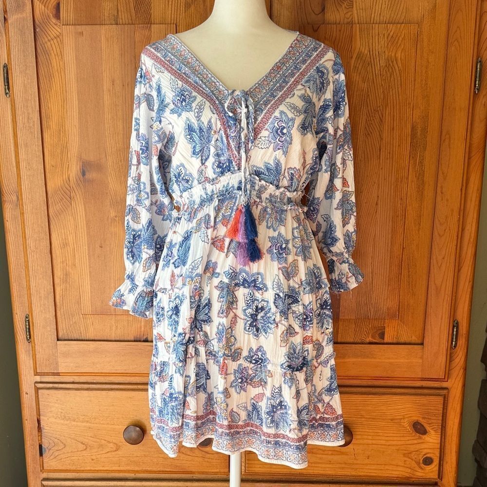 Angie Floral Bohemian Dress with Tassels